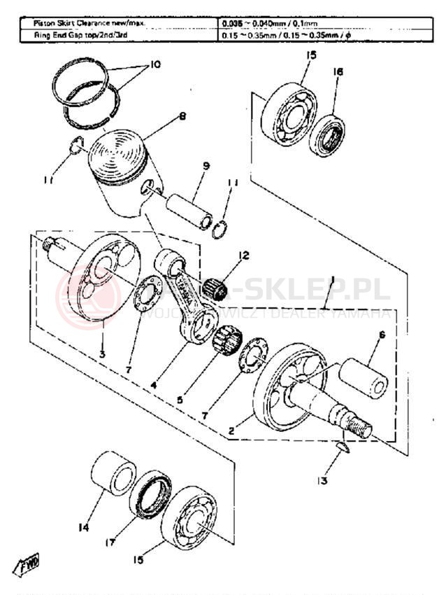 Schemat "Wał korbowy, tłok" do Yamaha GT80E