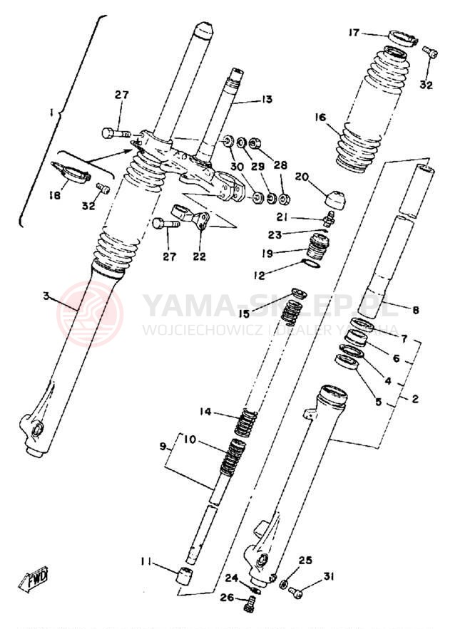 Schemat "Amortyzatory przód" do Yamaha IT175G