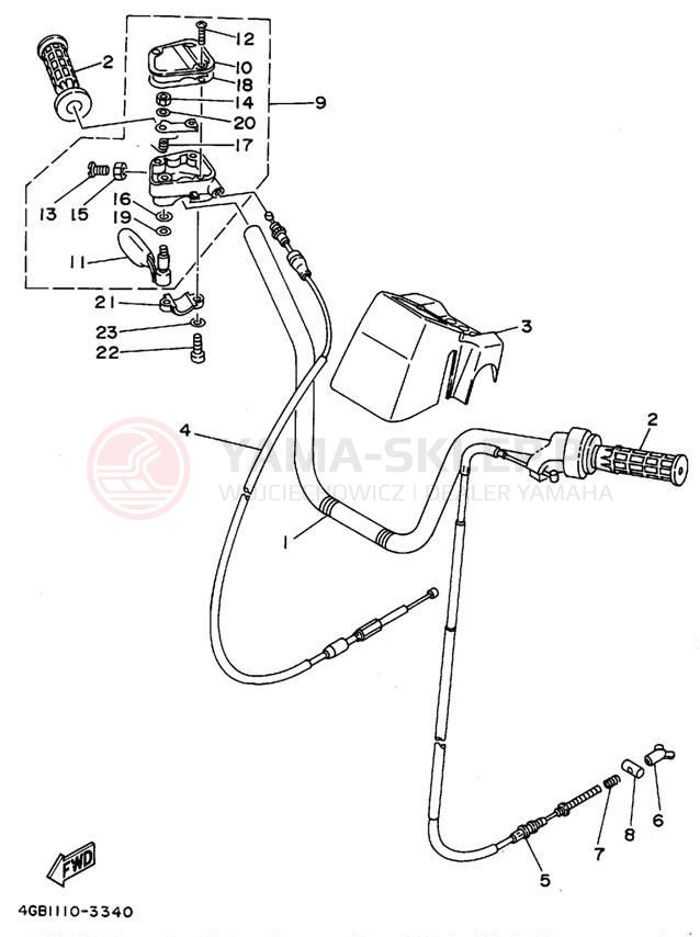 Schemat "Kierownica i osprzęt" do Yamaha KODIAK 4WD YFM400FWF_