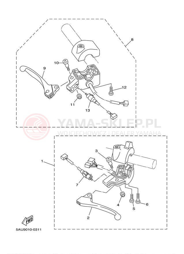 Schemat "Kierownica i osprzęt" do Yamaha VINO YJ50RS