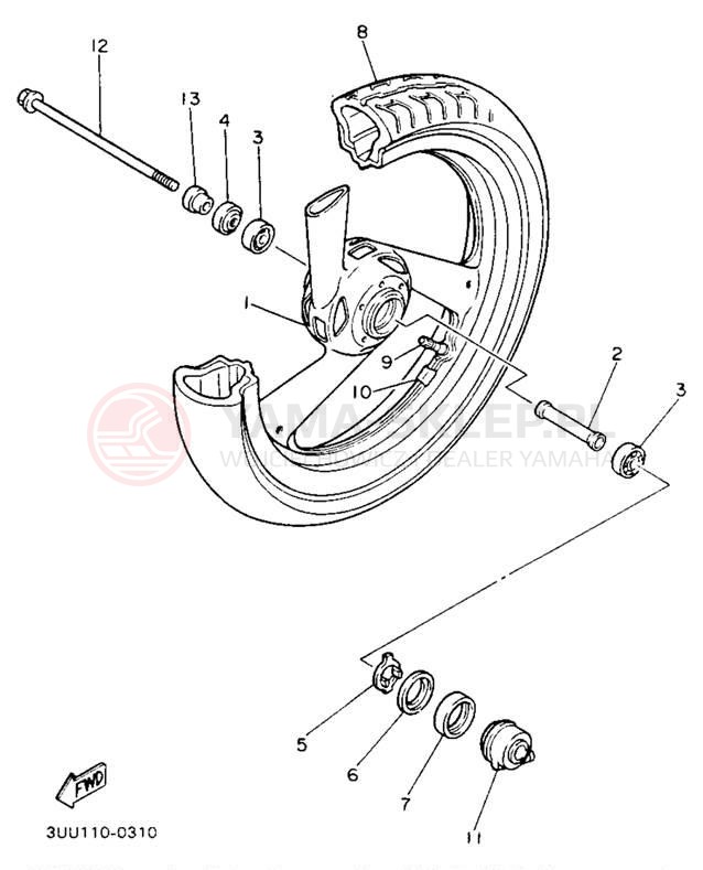 Schemat "Koło przód" do Yamaha FZR600RBC