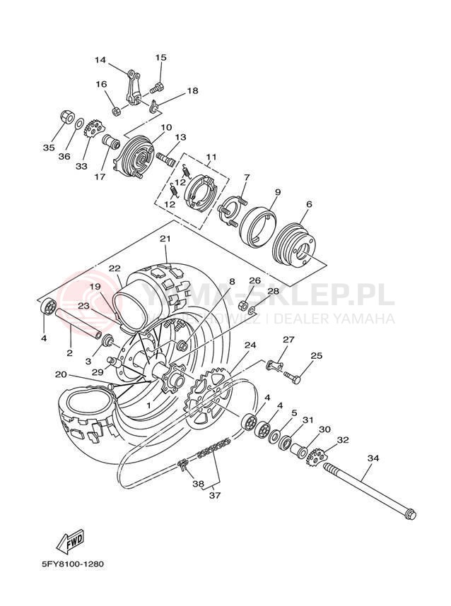Schemat "Koło tył" do Yamaha TW200 TW200T1C/TW200T1
