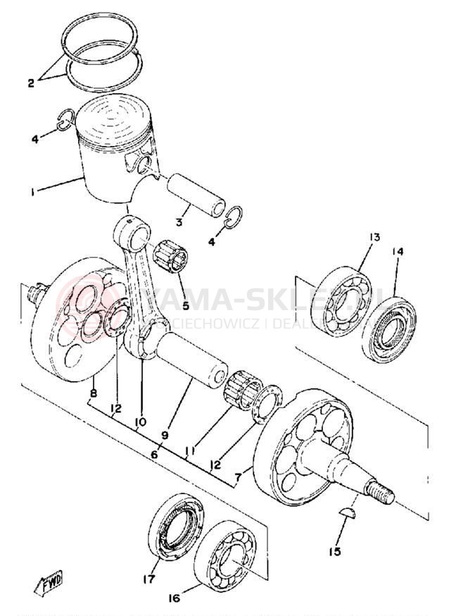 Schemat "Wał korbowy, tłok" do Yamaha IT250G