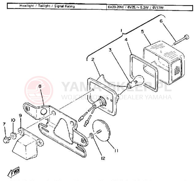 Schemat "lampa tył" do Yamaha LC50G