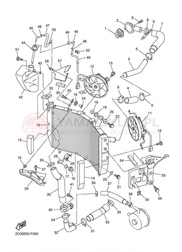 Schemat "Układ chlodzenia" do Yamaha R6 CA YZFR6WC/YZFR6W