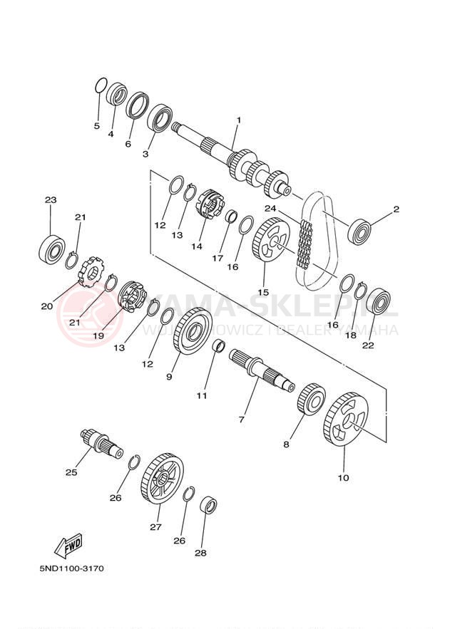 Schemat "Skrzynia biegów " do Yamaha KODIAK 450 AUTO 4X4 YFM45FAS