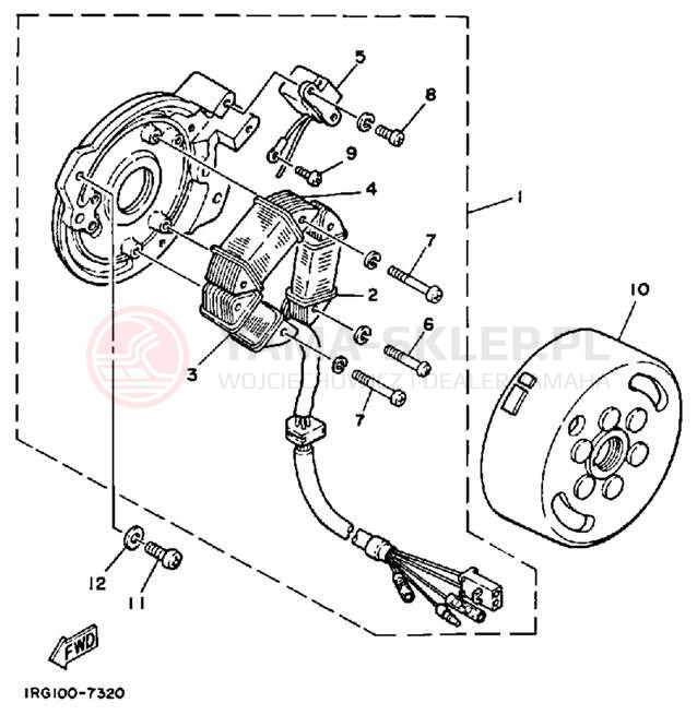 Schemat "prądnica" do Yamaha TT350T