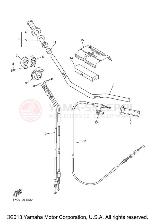 Schemat "Kierownica i osprzęt" do Yamaha YZ250F YZ250FXL/YZ250FXW