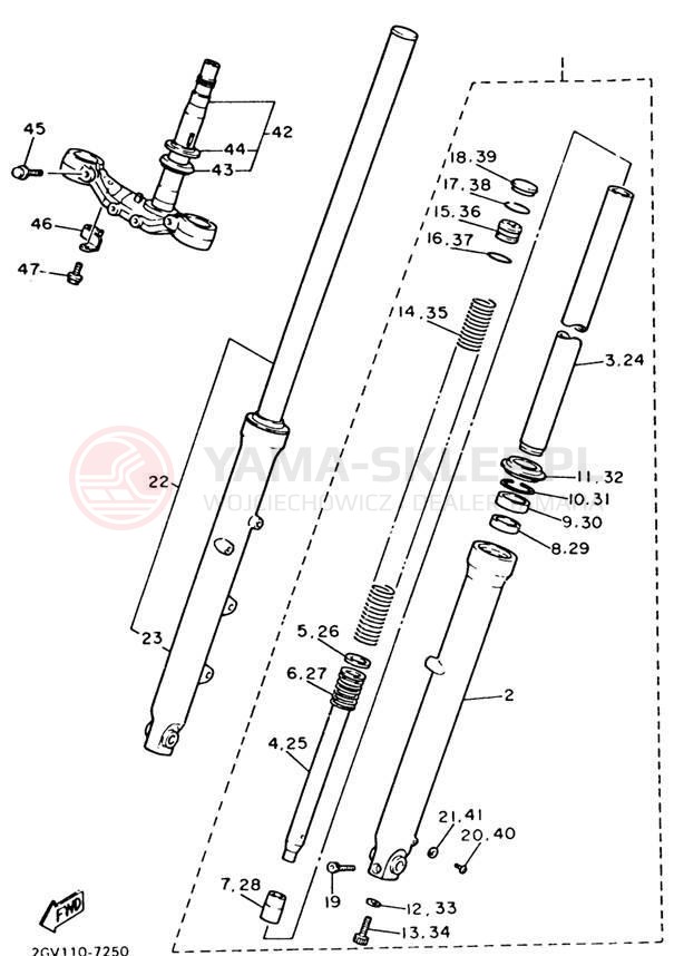 Schemat "Amortyzatory przód" do Yamaha VIRAGO 535 XV535E/XV535EC