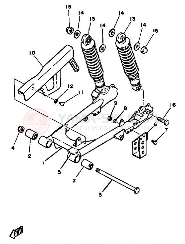 Schemat "wahacz, zawieszenie tył" do Yamaha DT100H