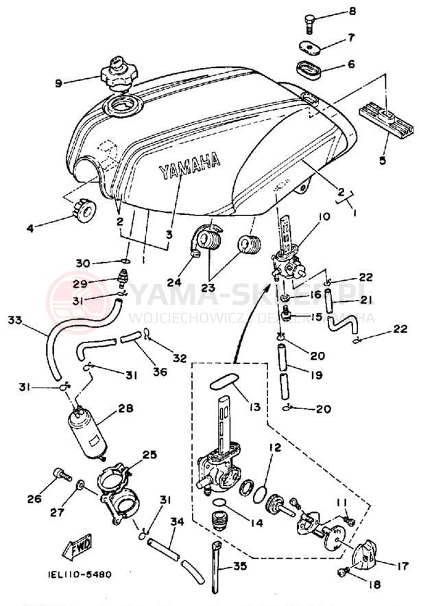 Schemat "zbiornik paliwa" do Yamaha RZ350NCII/RZ350NC/RZ350N