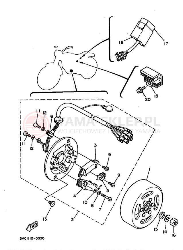 Schemat "prądnica" do Yamaha RT180G