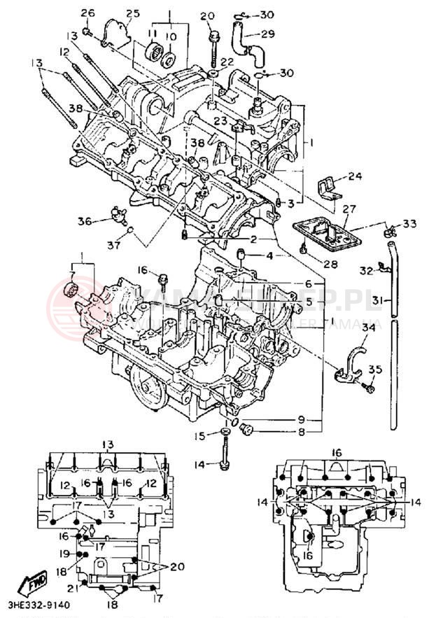 Schemat "Obudowa silnika" do Yamaha FZR600RA