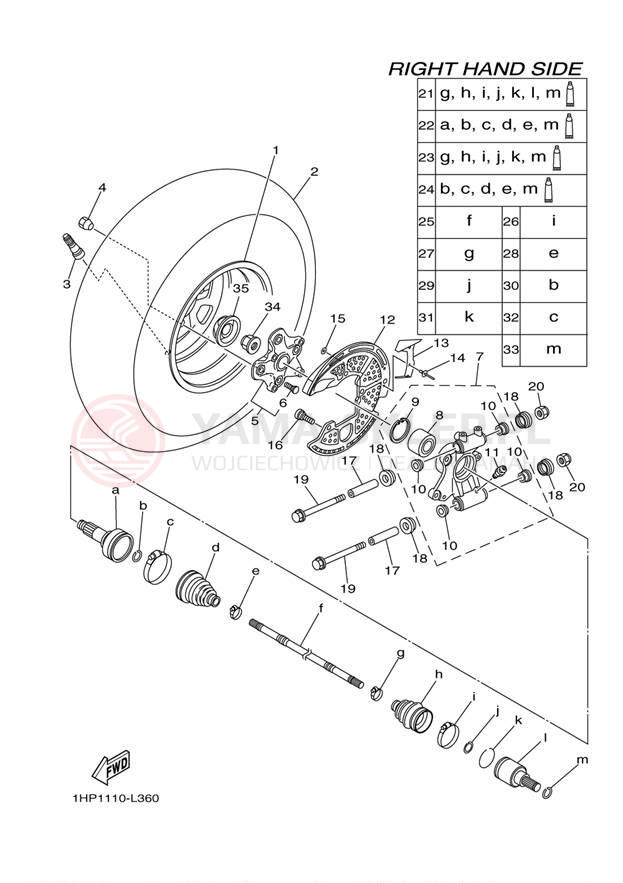Schemat "Koło tył" do Yamaha GRIZLY 550 EPS 4WD YFM5FGPBGR