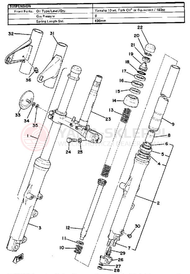 Schemat "Amortyzatory przód" do Yamaha XS750F