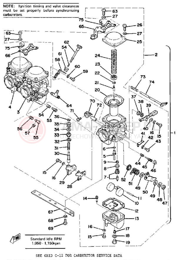 Schemat "Gaźnik" do Yamaha XS750-2D/XS750D