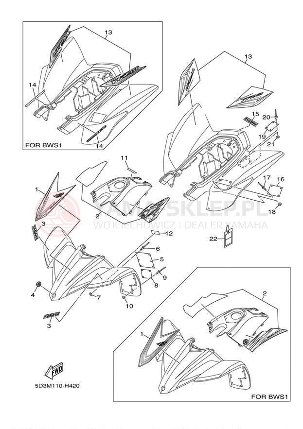 Schemat "naklejki" do Yamaha YFZ450 YFZ450YL/YFZ450YW