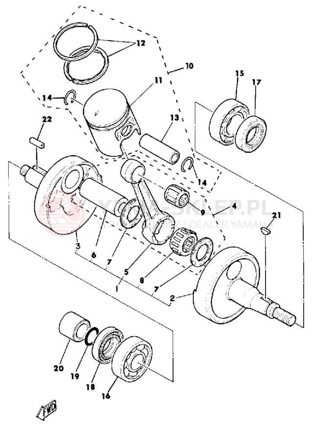 Schemat "Wał korbowy, tłok" do Yamaha MX175H