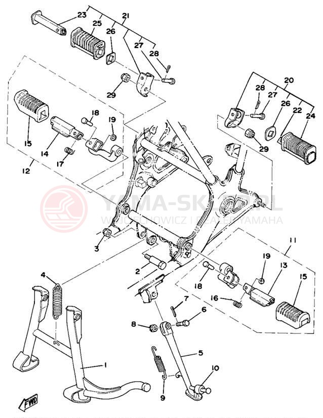 Schemat "Stopka postojowa i podnóżki" do Yamaha XS750E