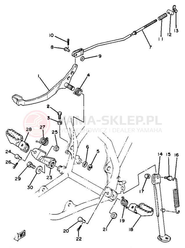 Schemat "Stopka postojowa i podnóżki" do Yamaha YZ80H