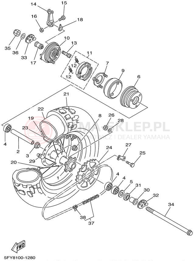 Schemat "Koło tył" do Yamaha TW200 TW200PC/TW200P