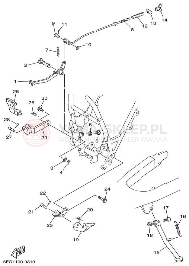 Schemat "Stopka postojowa i podnóżki" do Yamaha TTR225 TTR225L/TTR225LC