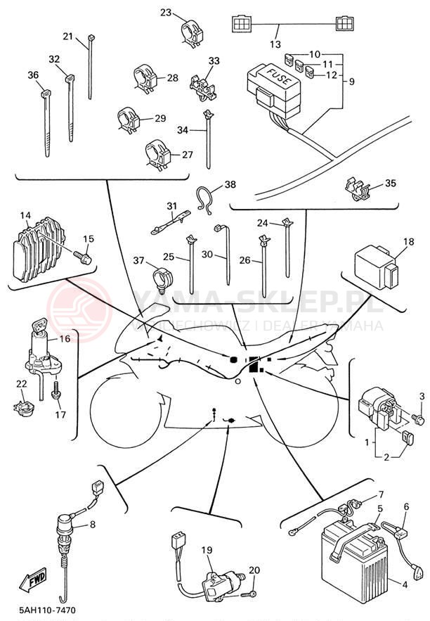 Schemat "układ elektryczny" do Yamaha YZF600R YZF600RN/YZF600RNC