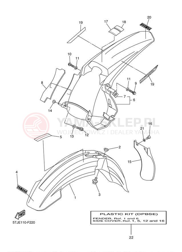 Schemat "błotnik" do Yamaha WR450F WR450FW