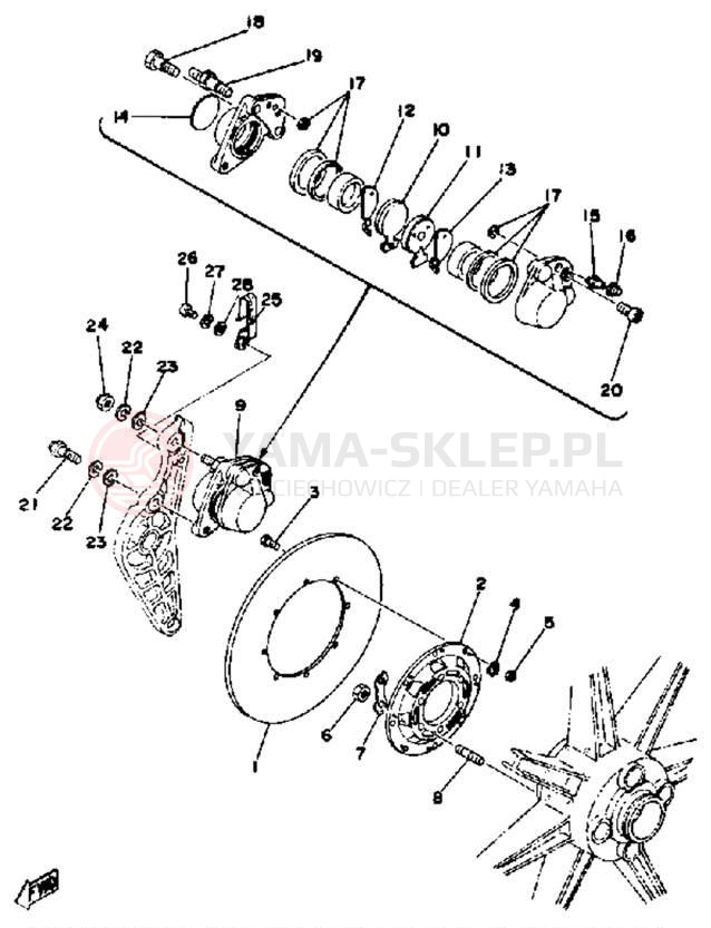 Schemat "Tarcza hamulcowa tył - zacisk hamulc." do Yamaha RD400D