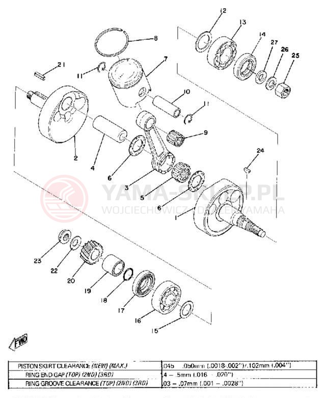 Schemat "Wał korbowy, tłok" do Yamaha MX125B