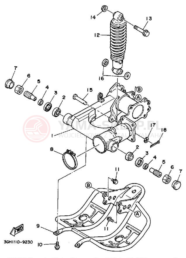 Schemat "wahacz, zawieszenie tył" do Yamaha MOTO-4 YFM250A