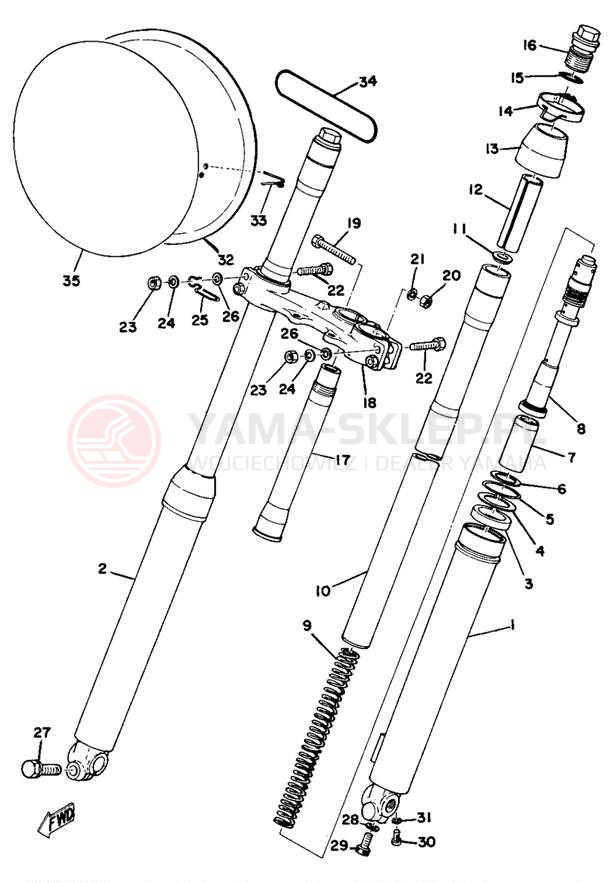 Schemat "Amortyzatory przód" do Yamaha MX250B