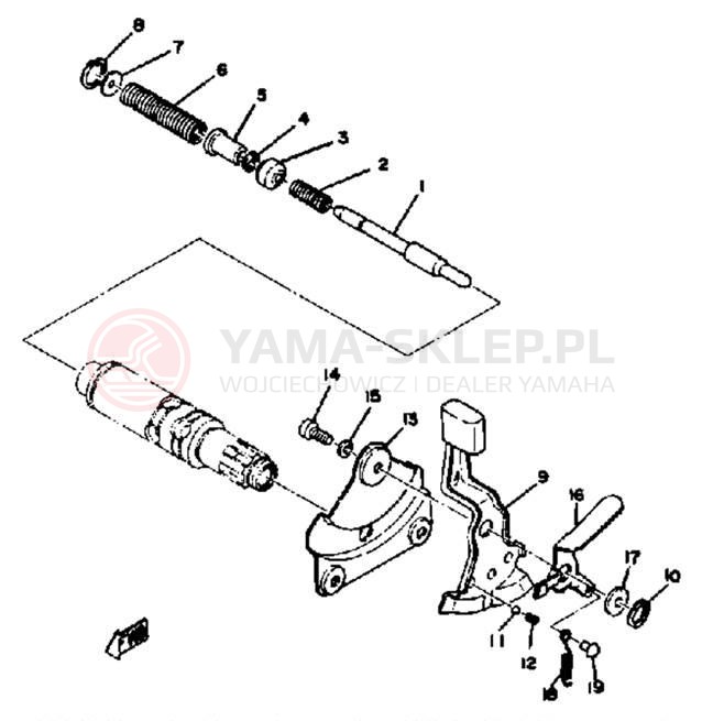 Schemat "Dźwignia zmiany biegów, wałek" do Yamaha LB802AE