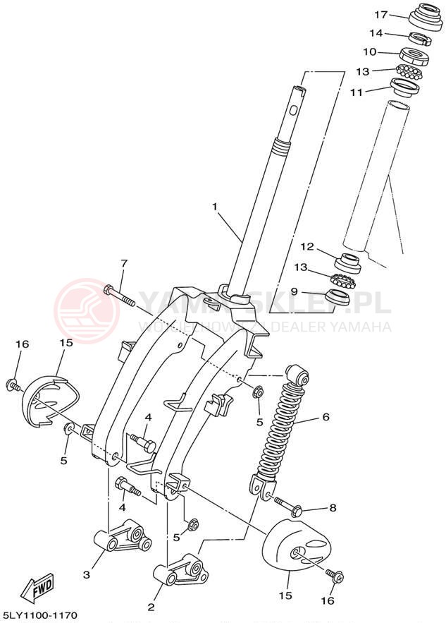 Schemat "Amortyzatory przód" do Yamaha VINO YJ50RN