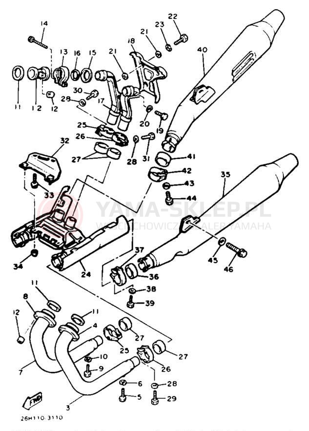 Schemat "Wydech końcowy" do Yamaha XVZ12DN