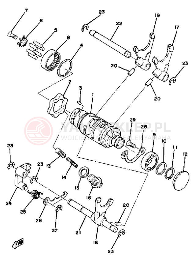 Schemat "Dźwignia zmiany biegów, wałek" do Yamaha YZ250F
