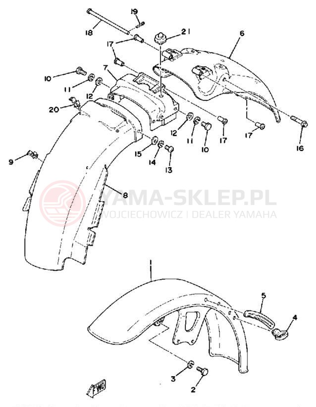 Schemat "Błotniki przód i tył" do Yamaha XS750F