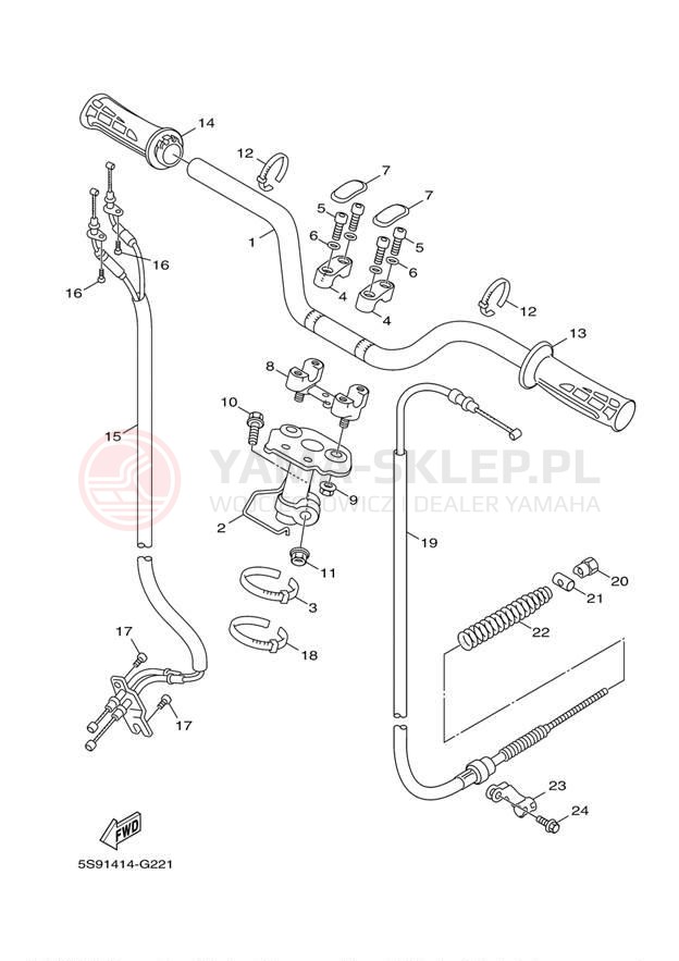 Schemat "Kierownica i osprzęt" do Yamaha ZUMA 125 YW125DL/YW125DB