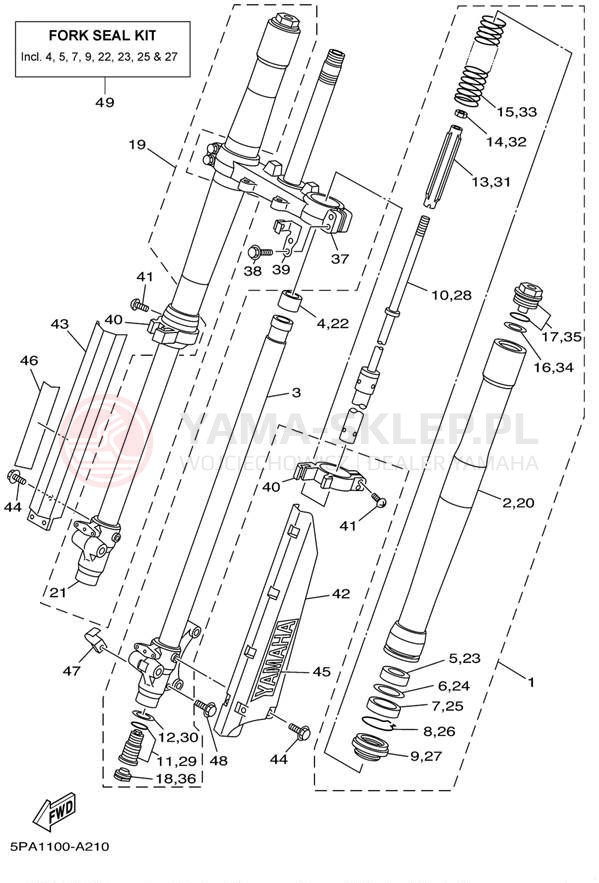 Schemat "Amortyzatory przód" do Yamaha YZ85 YZ85R