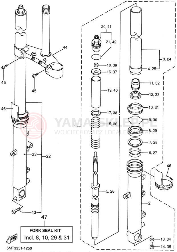 Schemat "Amortyzatory przód" do Yamaha YZFR6 YZFR6NC/YZFR6N