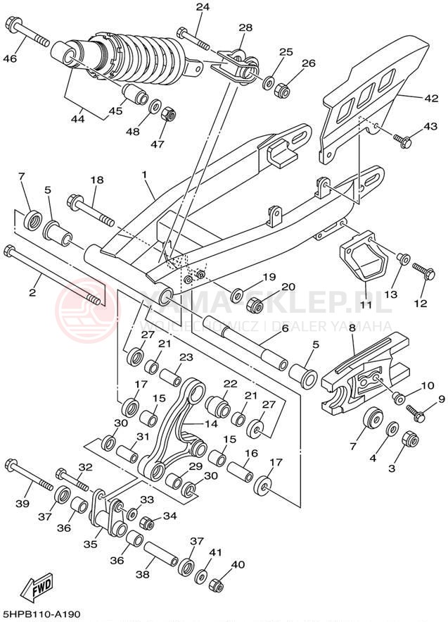 Schemat "wahacz, zawieszenie tył" do Yamaha TTR125_L TTR125LP/TTR125P