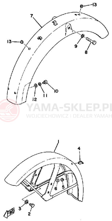 Schemat "Błotniki przód i tył" do Yamaha RS100B