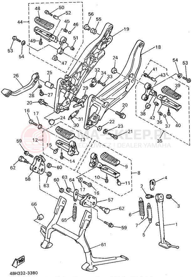 Schemat "Stopka postojowa i podnóżki" do Yamaha GTS1000AFC/GTS1000AF