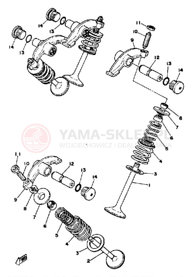 Schemat "Zawory - dźwigienki zaworowe" do Yamaha XS650SG