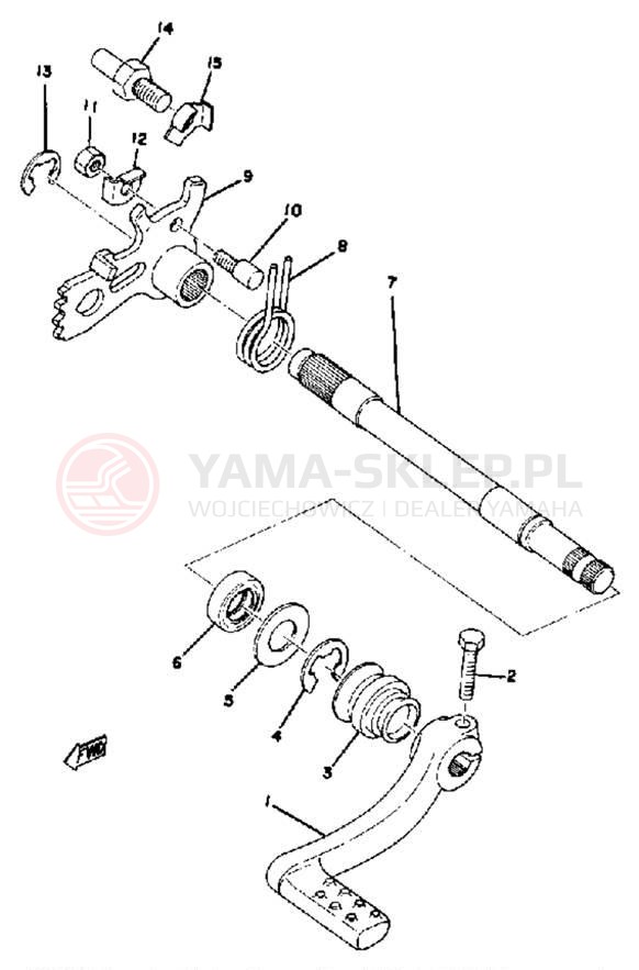 Schemat "Dźwignia zmiany biegów, wałek" do Yamaha MX400B