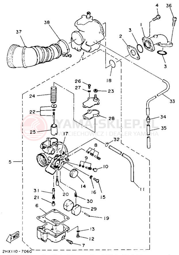 Schemat "Filtr powietrza, gaźnik" do Yamaha CHAMP YFM100T