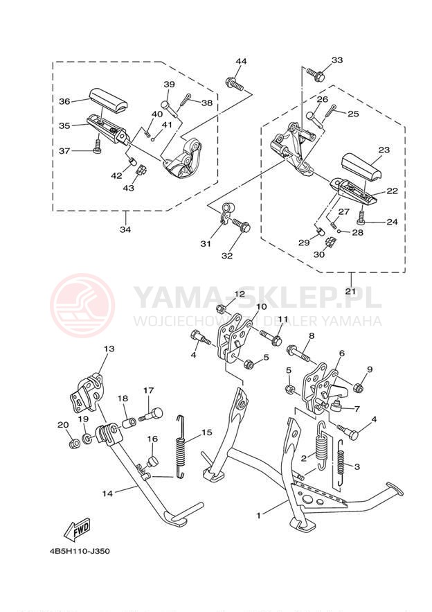 Schemat "Stopka postojowa i podnóżki" do Yamaha TMAX XP500AB