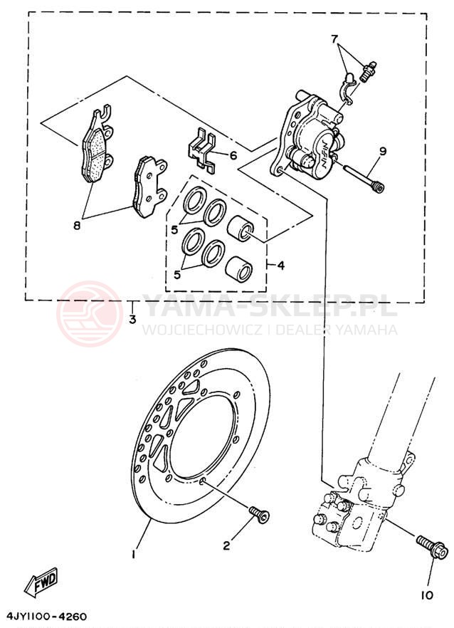 Schemat "Zacisk hamulcowy + tarcza przód" do Yamaha YZ125 YZ125G1