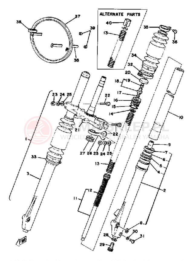 Schemat "Amortyzatory przód" do Yamaha YZ125G