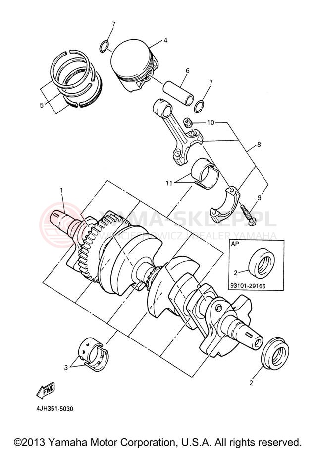 Schemat "Wał korbowy, tłok" do Yamaha YZF600R YZF600RVC/YZF600RV